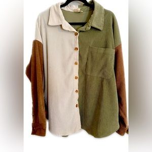 Color Block Corduroy Button Down Shirt